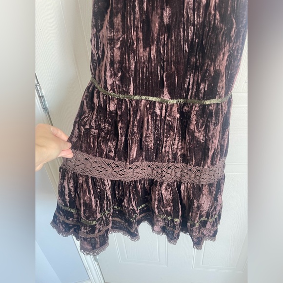 Brown Velour Midi Dress XS S Whimsigoth Lagenlook Fairycore - Picture 4 of 16